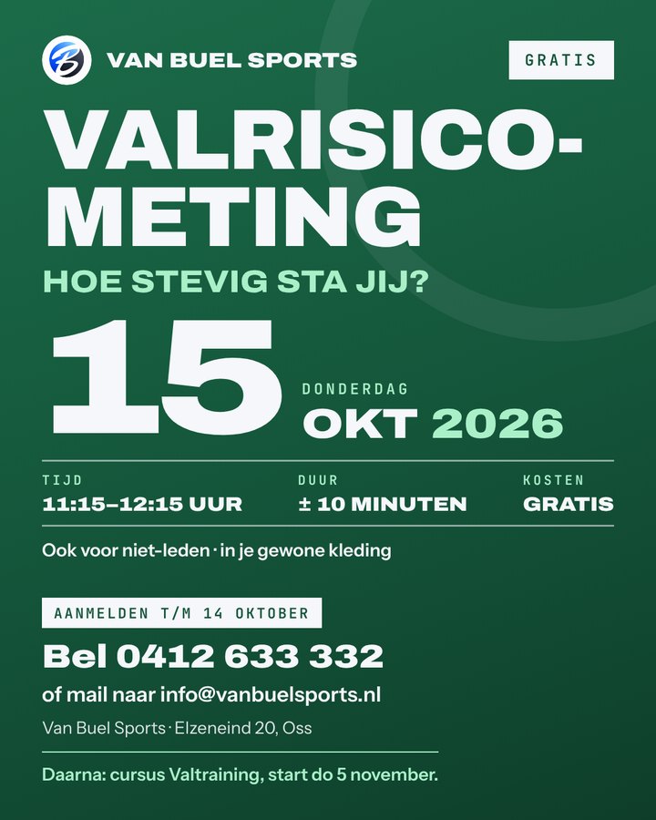 Poster: gratis valrisicometing op donderdag 15 oktober 2026, 11:15 tot 12:15 uur